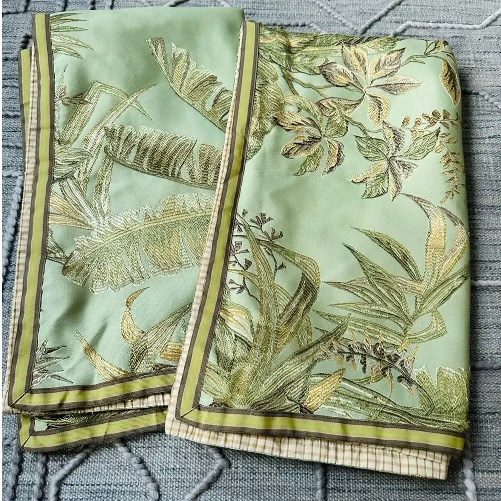 Pillow Shams Pair Green Tropical Floral Botanical chinoiserie Raymond Waites